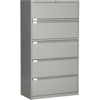 Lateral Filing Cabinet, Steel, 5 Drawers, 36" W x 18" D x 65-1/2" H, Grey Oxymax Inc