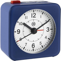 Mini-horloge et alarme sans tic-toc, Analogique, À piles, 2,3" dia., Bleu OQ834 | Oxymax Inc