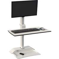 Bureau électrique assis/debout Soar<sup>MC</sup> avec bras d’écran simple, Modèle de bureau, 36" h x 27-3/4" la x 22" p, Blanc OQ925 | Oxymax Inc