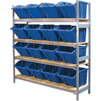 Wide Span Shelving with Jumbo Plastic Bins, Steel, Boltless, 800 lbs. Capacity, 66" W x 72" H x 18" D Oxymax Inc