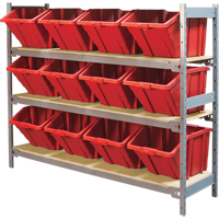 Wide Span Shelving with Jumbo Plastic Bins, Steel, Boltless, 800 lbs. Capacity, 66" W x 60" H x 18" D Oxymax Inc