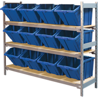 Wide Span Shelving with Jumbo Plastic Bins, Steel, Boltless, 800 lbs. Capacity, 66" W x 60" H x 18" D Oxymax Inc