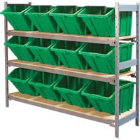 Wide Span Shelving with Jumbo Plastic Bins, Steel, Boltless, 800 lbs. Capacity, 66" W x 60" H x 18" D Oxymax Inc