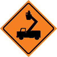 Man in Elevated Bucket Roll-Up Traffic Sign, 29-1/2" x 29-1/2", Vinyl, Pictogram Oxymax Inc