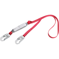 PRO Shock Absorbing Lanyards, 4', Snap Hook Center, Snap Hook Leg Ends, Polyester Oxymax Inc