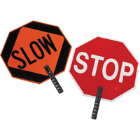 Double-Sided "Stop/Slow" Traffic Control Sign, 18" x 18", Plastic, English with Pictogram Oxymax Inc