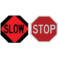 Double-Sided "Stop/Slow" Traffic Control Sign, 18" x 18", Plastic, English with Pictogram Oxymax Inc
