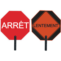 Panneau de signalisation à deux côtés « Arrêt/Lentement », 18" x 18", Aluminium, Français avec pictogramme SFU870 | Oxymax Inc