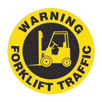 Panneau de signalisation au sol  Warning Forklift Traffic , Adh&eacute;sif, Anglais avec pictogramme Oxymax Inc