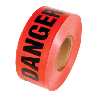 Reinforced Grade Barricade Tape, English, 3" W x 500' L, 5 mils, Black on Red Oxymax Inc