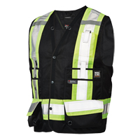 Veste de s&eacute;curit&eacute; pour arpenteur, Noir, Grand, Polyester Oxymax Inc