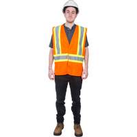 Traffic Safety Vest, High Visibility Orange, Medium, Polyester Oxymax Inc