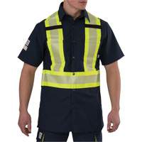 Chemise à manches courtes haute visibilité résistant à la déchirure, Polyester, Petit, Bleu marine SGN915 | Oxymax Inc