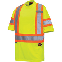 6971 Bird's-Eye Safety T-Shirt, Polyester, X-Small, High Visibility Lime-Yellow Oxymax Inc