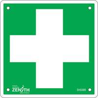 Enseigne premiers soins, 6" x 6", Aluminium, Pictogramme Oxymax Inc