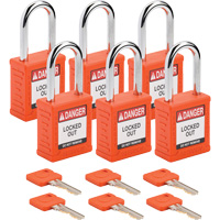 Velocity Lockout Padlocks, Orange, Keyed Different, Nylon, 1-1/2" Width Oxymax Inc