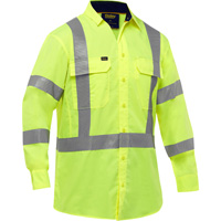 Bisley&reg; X-Back Long Sleeve Work Shirt with X-Airflow, Poly-Cotton, Small, High Visibility Lime-Yellow Oxymax Inc