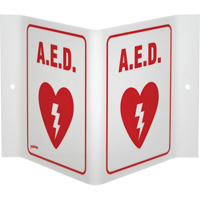 "A.E.D." V-Style Sign, 6" x 9", Acrylic, English with Pictogram Oxymax Inc