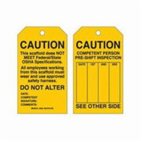 &eacute;tiquettes de s&eacute;curit&eacute; pour les &eacute;chafaudages, Polyester, 4" la x 7" h, Anglais Oxymax Inc