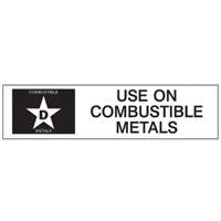 "D: Use on Combustible Metals" Fire Extinguisher Label Oxymax Inc