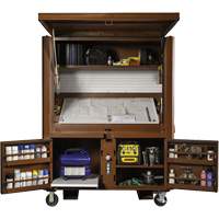 Coffre de chantier et surface de travail sur le terrain, 33" la x 63" p x 80" h, Acier, Rouge Oxymax Inc