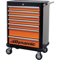 Roller Cabinet, 7 Drawers, 28" W x 18" D x 40" H, Black/Orange Oxymax Inc