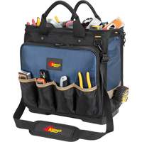 Molded Base Multi-Compartment Technician's Tool Bag, Ballistic Polyester, 54 Pockets, Black/Blue Oxymax Inc