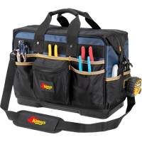 Molded Base Contractor's Closed-Top Tool Bag, Ballistic Polyester, 29 Pockets, Black/Blue Oxymax Inc