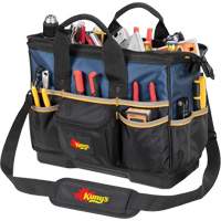 Molded Base Big-Mouth Tote Tool Bag, Ballistic Polyester, 23 Pockets, Black/Blue Oxymax Inc