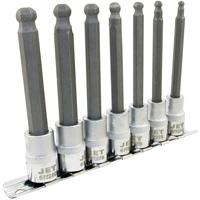 LHSW-3807M Metric 4" Long Ball Nose Socket Set, Hex Ball, 3/8" Drive, 7 Pcs Oxymax Inc