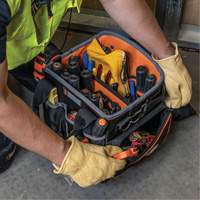 Tradesman Pro Tool Tote, Ballistic Nylon, 40 Pockets, Black/Orange Oxymax Inc