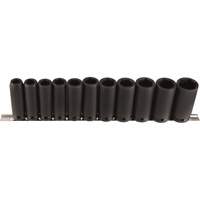 Long Socket Set, 11 Pcs, Impact, 1/2" Drive Size, Deep Oxymax Inc