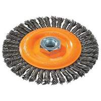 Brosse &agrave; fils nou&eacute;s pour cordons de soudure, Dia. 4", Fils 0,02", Arbre 5/8"-11, Acier Oxymax Inc
