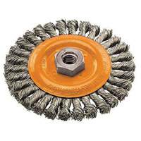 Wide Knotted Wire Wheel Brush, 4" Dia., 0.02" Fill, 5/8"-11 Arbor, Steel Oxymax Inc