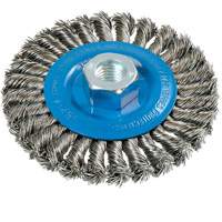 Wide Knotted Wire Wheel Brush, 4-1/2" Dia., 0.02" Fill, 5/8"-11 Arbor, Aluminum/Stainless Steel Oxymax Inc