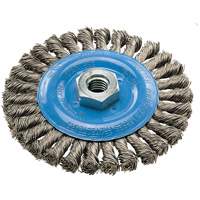 Wide Knotted Wire Wheel Brush, 5" Dia., 0.02" Fill, 5/8"-11 Arbor, Aluminum/Stainless Steel Oxymax Inc