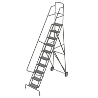 Steel Rolling Ladder, 10 Steps, 16" Step Width, 100" Platform Height, Steel Oxymax Inc