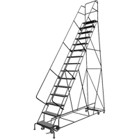 All Directional Rolling Ladder, 15 Steps, 24" Step Width, 150" Platform Height, Steel Oxymax Inc
