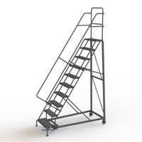 Heavy Duty Rolling Ladder, 10 Steps, 24" Step Width, 100" Platform Height, Steel Oxymax Inc