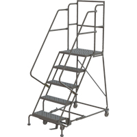 Escabeaux roulants &agrave; dessus profond, 5 marches, Largeur de la marche 16", Hauteur de la plateforme 50", Acier Oxymax Inc