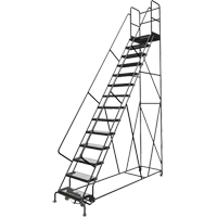 Deep Top Step Rolling Ladder, 14 Steps, 24" Step Width, 140" Platform Height, Steel VC778 | Oxymax Inc