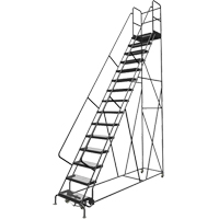 Deep Top Step Rolling Ladder, 15 Steps, 24" Step Width, 150" Platform Height, Steel Oxymax Inc