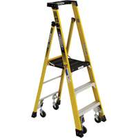Heavy-Duty Rolling Podium Ladder, 3 Steps, 26-2/5" Step Width, 36" Platform Height, Fibreglass VD475 | Oxymax Inc