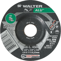 Aluminium Depressed Centre Grinding Wheels, 4-1/2" x 1/4", 7/8" Arbor, Type 27 Oxymax Inc