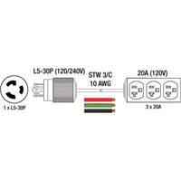 Rallonge pour g&eacute;n&eacute;ratrice avec triple fiche, STW, AWG 10, 3 prise(s), 25' Oxymax Inc